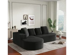 Sofá angular izquierdo de Pana de canalé grueso con 4 cojines - 265x67x40,5cm - Negro