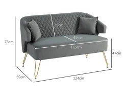 Sofá Azaki Homcom 2 plazas + almohadas + reposabrazos gris 76x124x69 cm