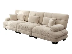 Sofá beige de 3 plazas - Sofá recto con 3 cojines lumbares y 3 cojines decorativos - chenilla