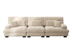 Sofá beige de 3 plazas - Sofá recto con 3 cojines lumbares y 3 cojines decorativos - chenilla