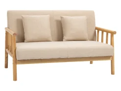 Sofá beige de 2 plazas - Sofá con reposabrazos y cojines - para dormitorio y salón