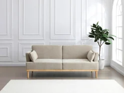 Sofá cama 3 plazas clic-clac de tela beige AMBRILO
