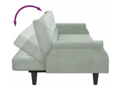Sofá cama 2 plazas con almohadas taburete terciopelo gris claro