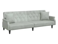 Sofá cama 2 plazas con almohadas taburete terciopelo gris claro