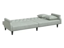 Sofá cama 2 plazas con almohadas taburete terciopelo gris claro