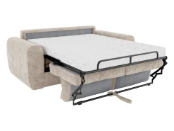 Sofá cama 3 plazas de apertura rápida de tela beige. Cama de 140 cm - Colchón de 14 cm BOLIPO