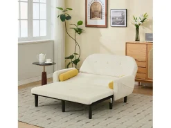 Sofá cama 2 plazas de pana marfil - convertible en cama o chaise longue