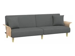 Sofá cama 2 plazas y almohadas taburete terciopelo gris oscuro