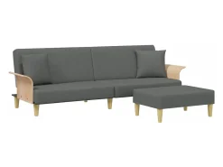 Sofá cama 2 plazas y almohadas taburete terciopelo gris oscuro