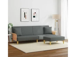 Sofá cama 2 plazas y almohadas taburete terciopelo gris oscuro