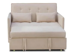 Sofá Cama 3 Posiciones con Sistema Clic-Clac – Convertible en Cama, Tapizado Beige, Estructura de Madera y Cojines Incluidos – 135x87x96 cm