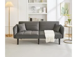 Sofá cama ajustable 2 en 1 - 176 x 78 x 76 cm - 2 plazas - con reposabrazos abatibles - Terciopelo - Gris