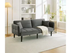 Sofá cama ajustable 2 en 1 - 176 x 78 x 76 cm - 2 plazas - con reposabrazos abatibles - Terciopelo - Gris