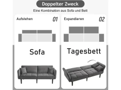 Sofá cama ajustable 2 en 1 - 176 x 78 x 76 cm - 2 plazas - con reposabrazos abatibles - Terciopelo - Gris