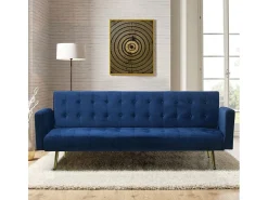 Sofá cama clic clac moderno de 3 plazas de terciopelo con patas doradas Caullae - Azul Marino