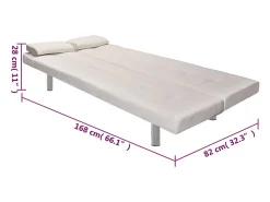 Sofá cama con dos cojines cuero artificial ajustable crema