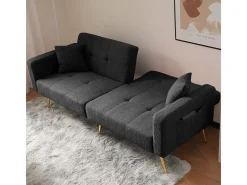 Sofá cama con función de cama, ángulo ajustable, patas doradas, con cojines y bolsillos de almacenamiento laterales