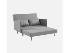 Sofá cama con patas de madera de 2 plazas gris claro