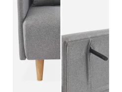 Sofá cama con patas de madera de 2 plazas gris claro