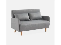Sofá cama con patas de madera de 2 plazas gris claro