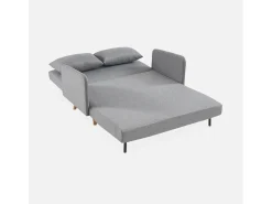 Sofá cama con patas de madera de 2 plazas gris claro