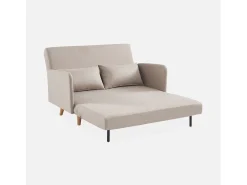 Sofá cama con patas de madera de 2 plazas beige