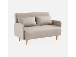 Sofá cama con patas de madera de 2 plazas beige