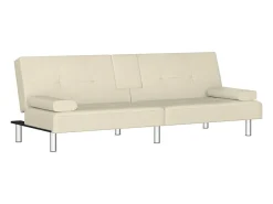 Sofá cama con portavasos cuero sintético color crema