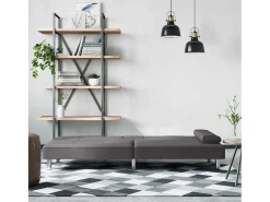 Sofá cama con portavasos cuero sintético gris