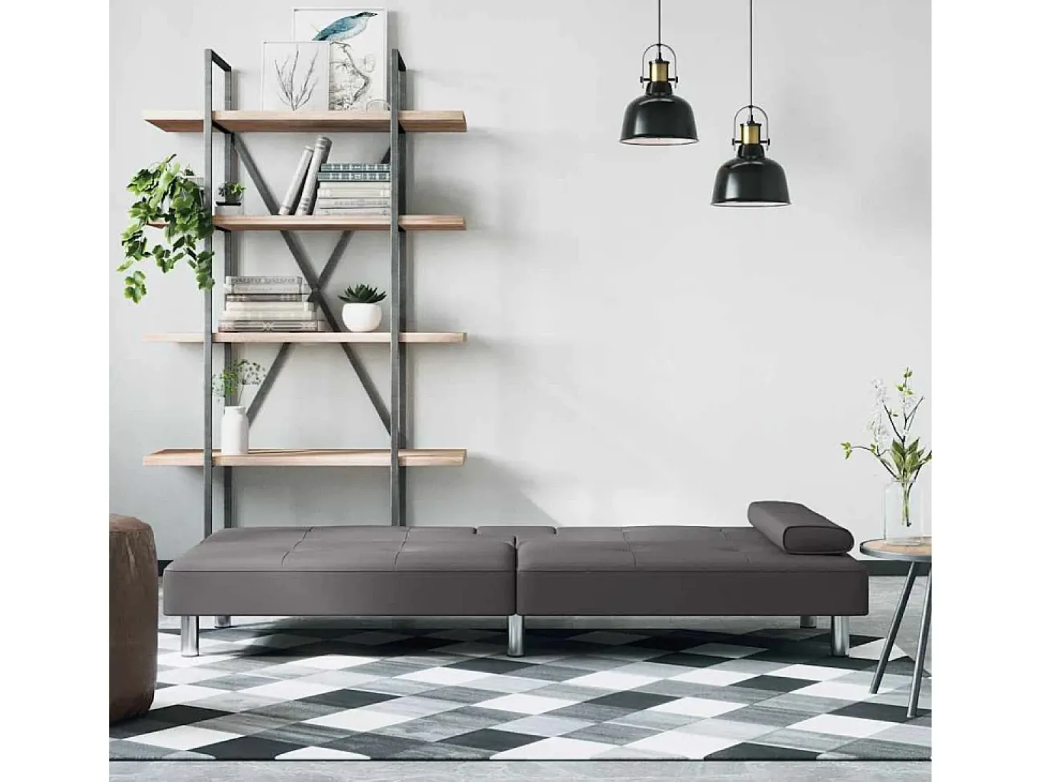 Sofá cama con portavasos cuero sintético gris
