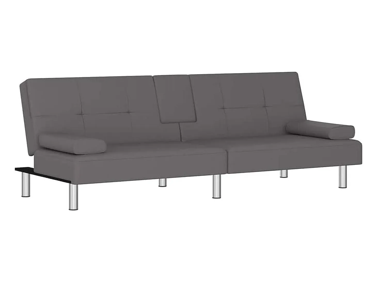 Sofá cama con portavasos cuero sintético gris