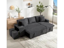 Sofá cama convertible 3 plazas - 231 x 131,5 x 84 cm - con USB + cojines + almacenaje - terciopelo - gris