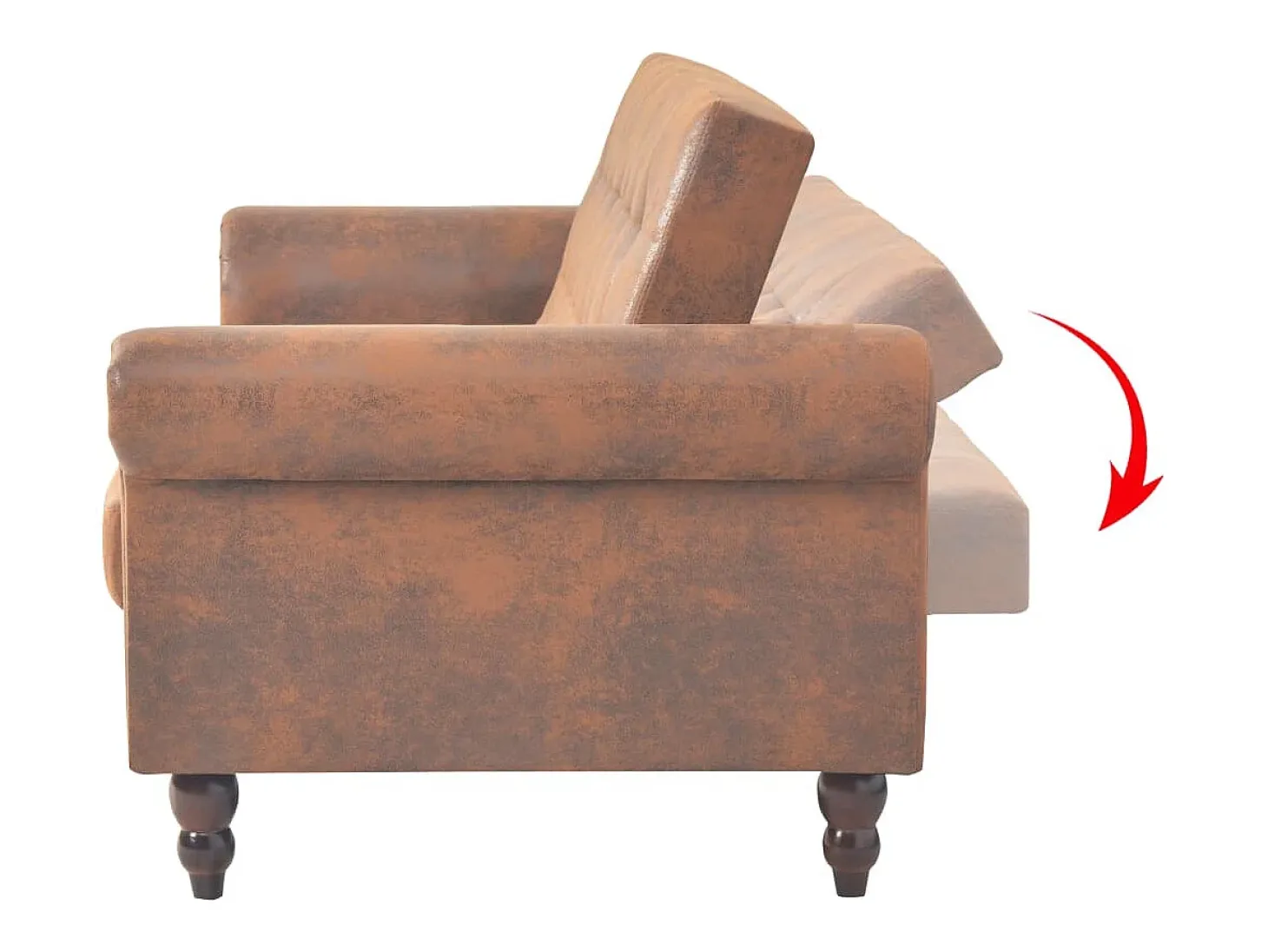Sofá cama convertible con reposabrazos de ante sintético marrón