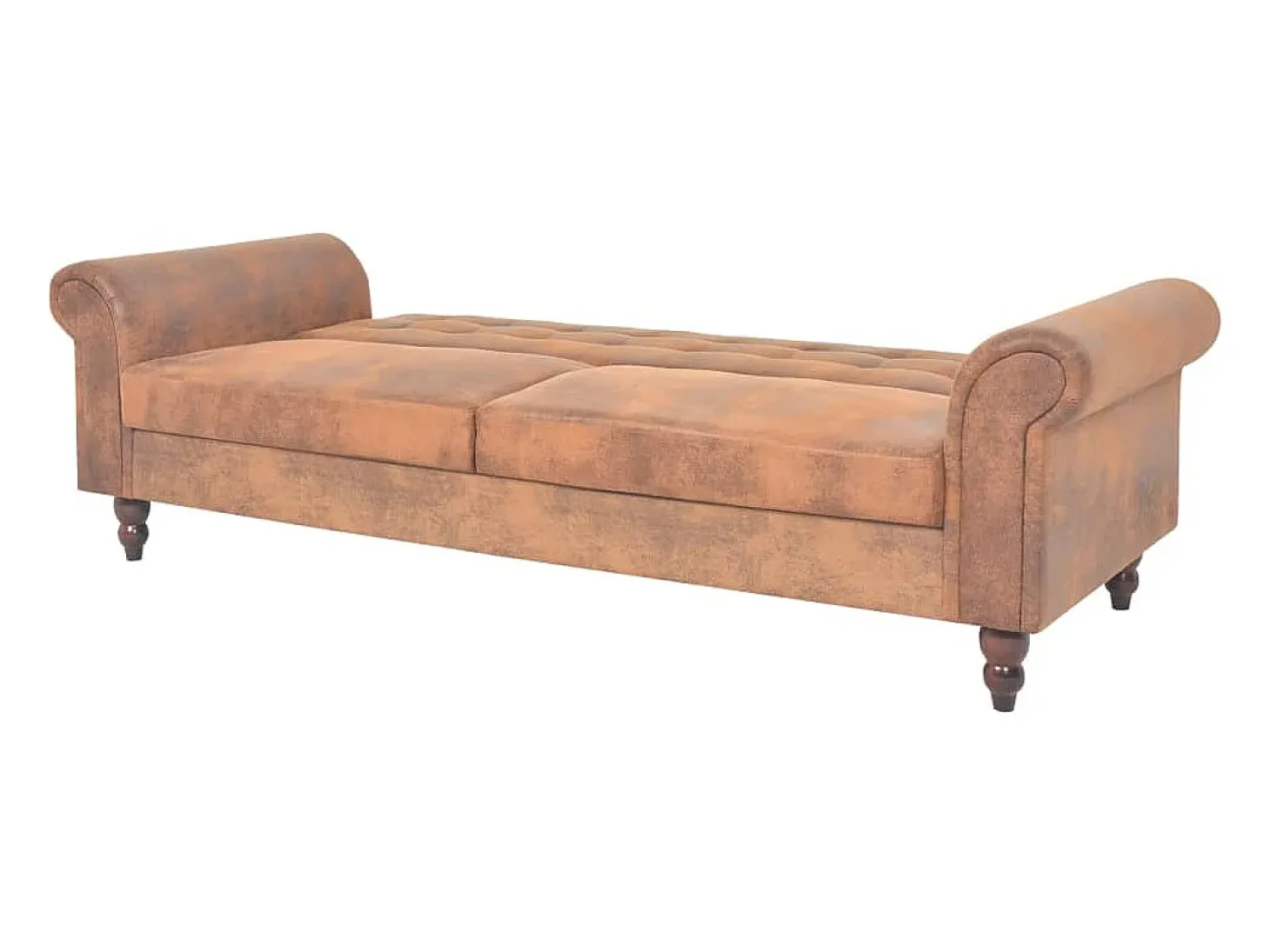Sofá cama convertible con reposabrazos de ante sintético marrón