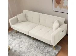 Sofá cama convertible de 2 plazas en tejido Sherpa - 175 x 64 x 72 cm - Patas de metal dorado - Blanco