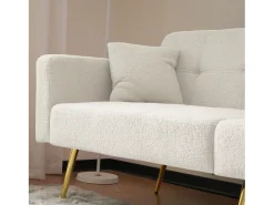 Sofá cama convertible de 2 plazas en tejido Sherpa - 175 x 64 x 72 cm - Patas de metal dorado - Blanco