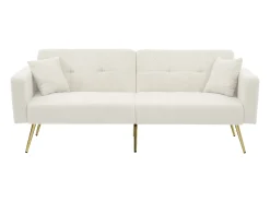 Sofá cama convertible de 2 plazas en tejido Sherpa - 175 x 64 x 72 cm - Patas de metal dorado - Blanco