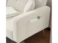 Sofá cama convertible de 2 plazas en tejido Sherpa - 175 x 64 x 72 cm - Patas de metal dorado - Blanco