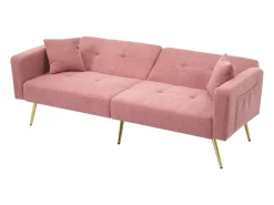 Sofá cama convertible de 2 plazas en tejido Sherpa - 175 x 64 x 72 cm - Patas de metal dorado - Rosa