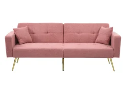 Sofá cama convertible de 2 plazas en tejido Sherpa - 175 x 64 x 72 cm - Patas de metal dorado - Rosa