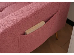 Sofá cama convertible de 2 plazas en tejido Sherpa - 175 x 64 x 72 cm - Patas de metal dorado - Rosa