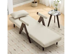 Sofá cama convertible tres en uno, silla plegable tapizada, nogal