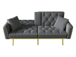 Sofá cama de 2 plazas - 175 x 80 x 73,5 cm - 3 posiciones de reclinación y con portavasos - terciopelo - gris