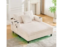 Sofá cama de 3 plazas - 142 x 128 x 85 cm - con portavasos + puertos USB + LED - terciopelo - beige