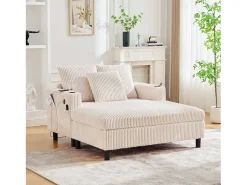 Sofá cama de 3 plazas - 142 x 128 x 85 cm - con portavasos + puertos USB + LED - terciopelo - beige