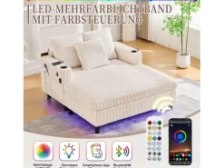 Sofá cama de 3 plazas - 142 x 128 x 85 cm - con portavasos + puertos USB + LED - terciopelo - beige