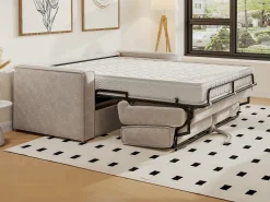 Sofá cama de 4 plazas con apertura italiana de pana beige LORETO