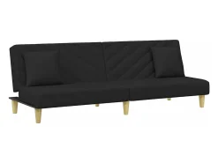 Sofá cama de 2 plazas con almohadas y taburete tela negro