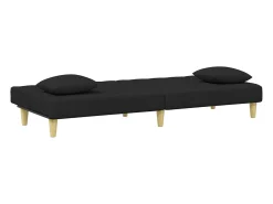 Sofá cama de 2 plazas con almohadas y taburete tela negro
