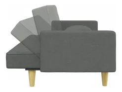 Sofá cama de 2 plazas con almohadas y taburete tela gris oscuro
